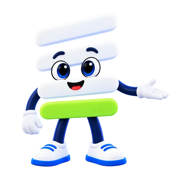 Mascote MP sorrindo e apresentando as soluções da marca